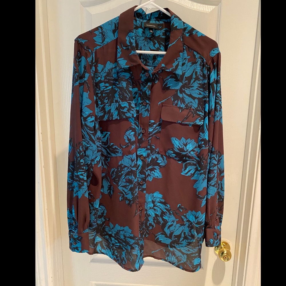 Blue and Brown Button Down Blouse